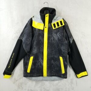 Huk Kryptek Jacket Large Black Camo Waterproof Removable Hood Vented All Weather